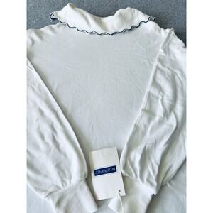 Vintage Belle Pointe White Turtleneck Blue Scalloped Collar Top Womens Medium‎